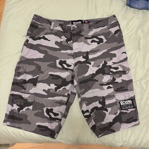 Ecko Unlimited Black and Gray Camo Cargo Shorts